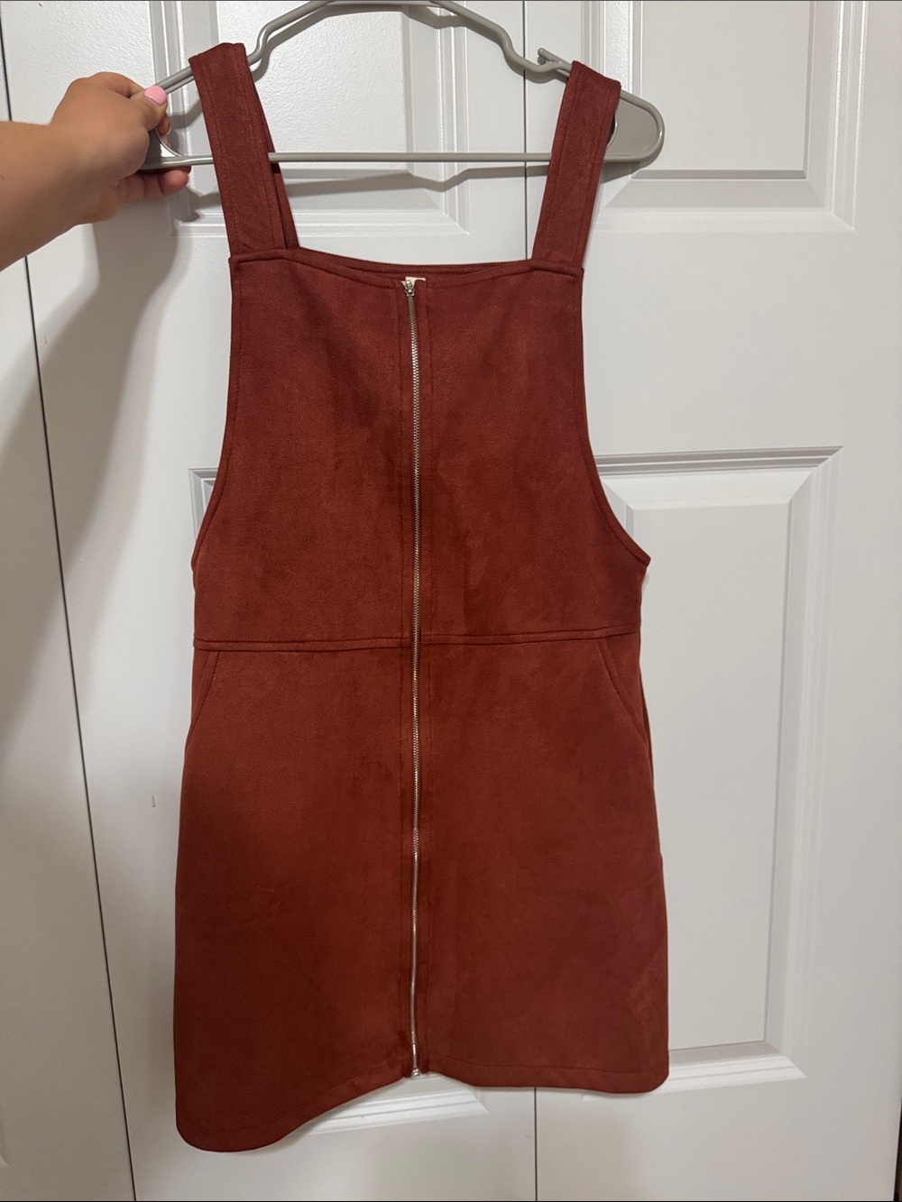 Rust Red Suede Pinafore Dress - Women